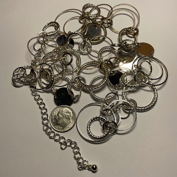 Silver Tone Multi Circle, Multi Shaped & Textured Necklace. 36 inches long - Picture 3 of 4